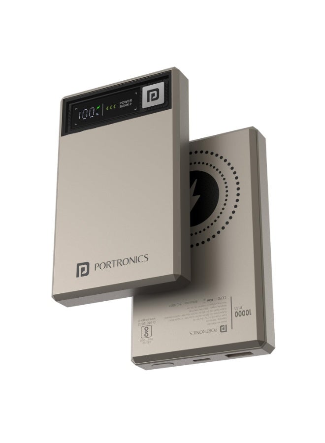 بورترونيكس Portronics Luxcell MagClick 10k 10000 mAh 15W Magnetic Wireless Fast Charging Nano Power Bank Premium Finish, 22.5 Wired Output Compatible with iPhone 12 & Above,Type C Smartphones,Tablets(Beige) - Image 1